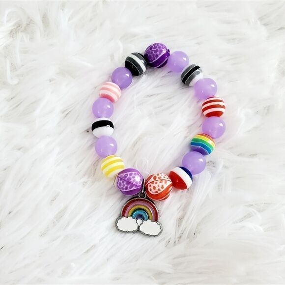 Handmade Children's Stretch Rainbow Pride Beaded Bracelet - Picture 11 of 14